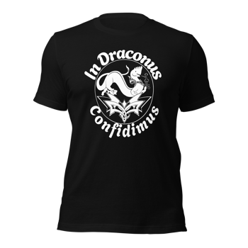 Makara dragon artwork featured on the In Dragons We Trust 2026 dark t-shirt from the In Draconus Confidimus collection