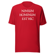 Nimium hominum est hic (Dark) T-Shirt- Dirty Font red front