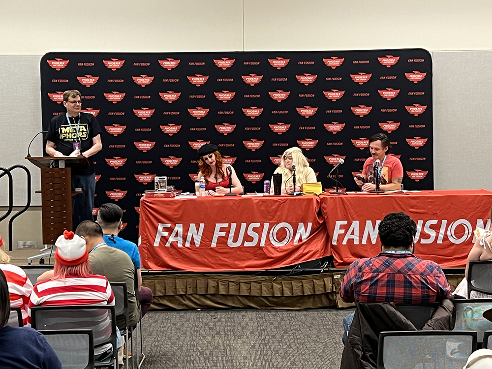 Brick Cave author Patrick Hare hosting the Phoenix Fan Fusion Nerd Poetry Slam in 2023 